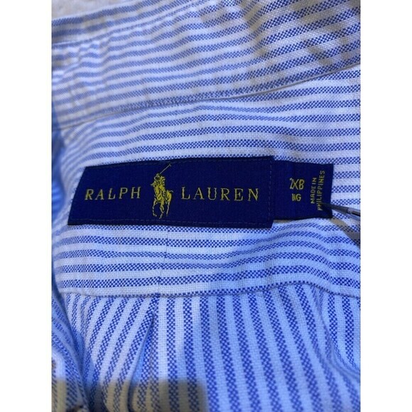 Ralph Lauren 2X/Big Oxford Blue Stripe Button Down Long Sleeve - Picture 6 of 6